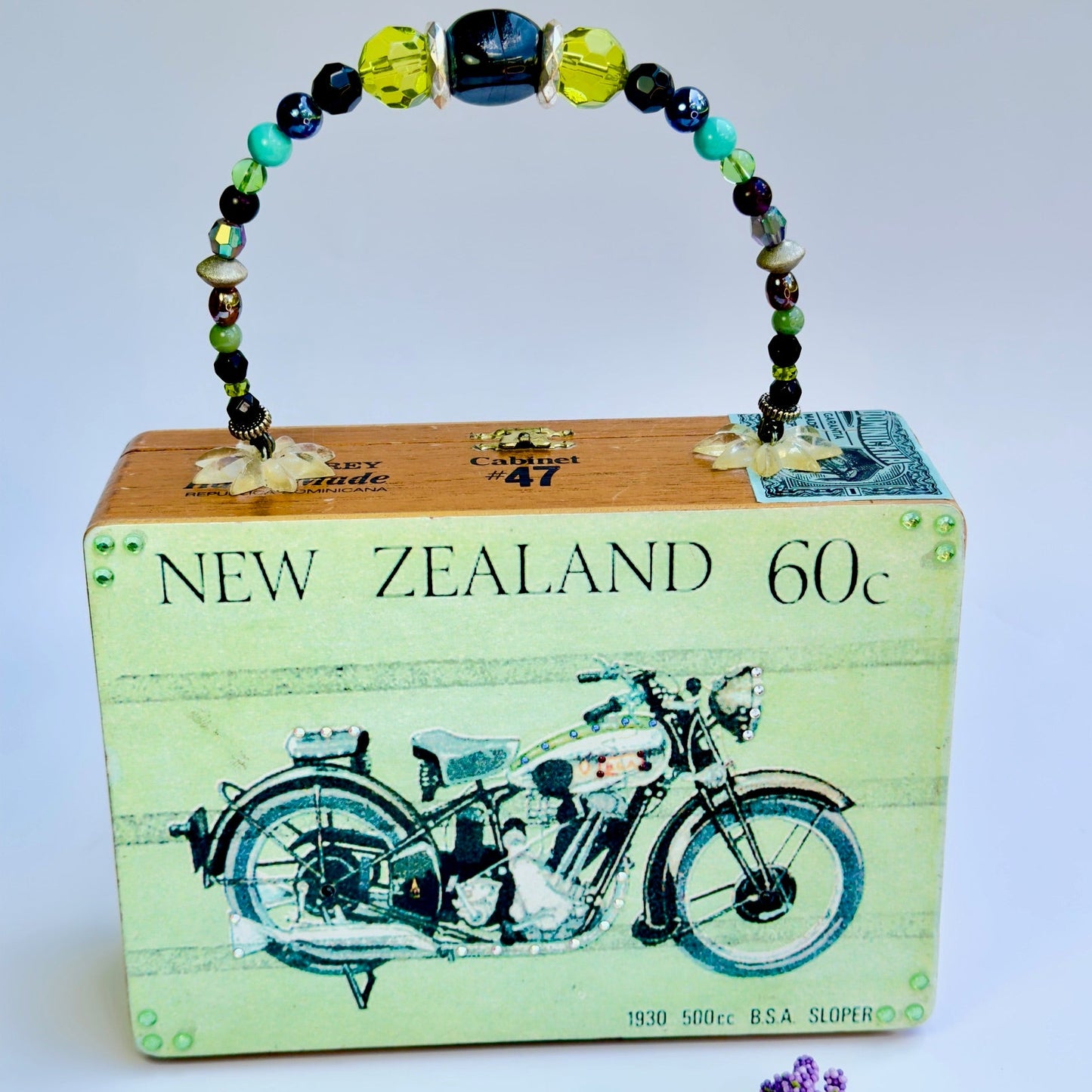 Chestnut Chic Studio Cigar Box Purse, Motorsports Purse, Motorcycle Handbag 