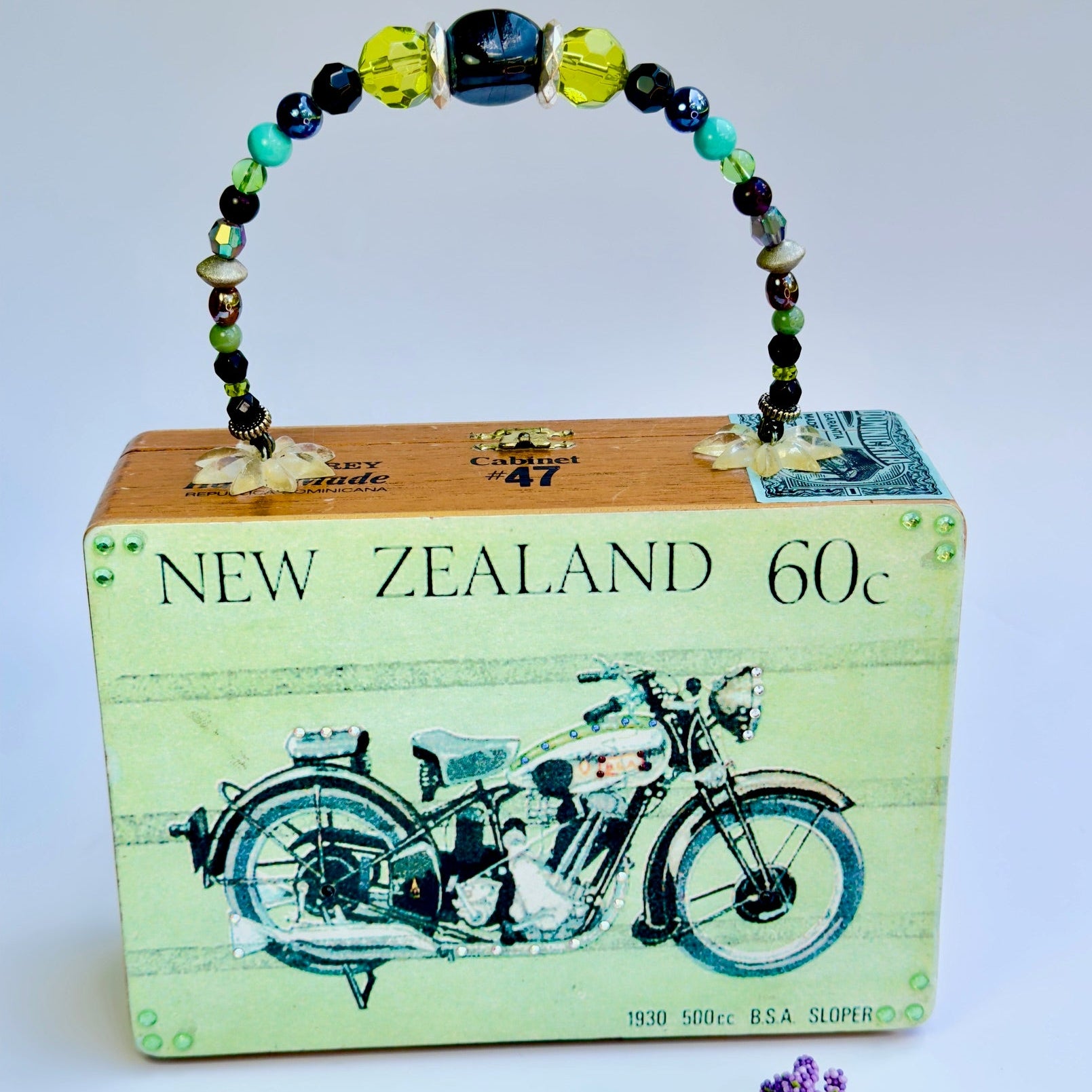Chestnut Chic Studio Cigar Box Purse, Motorsports Purse, Motorcycle Handbag 