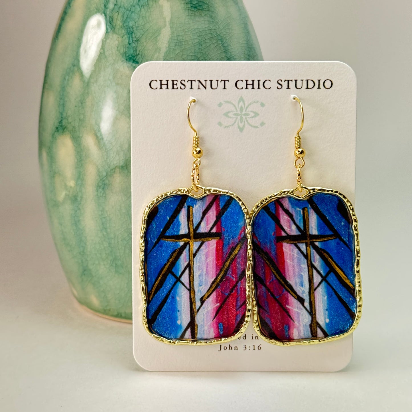 Patriotic Cross Earrings Size Large