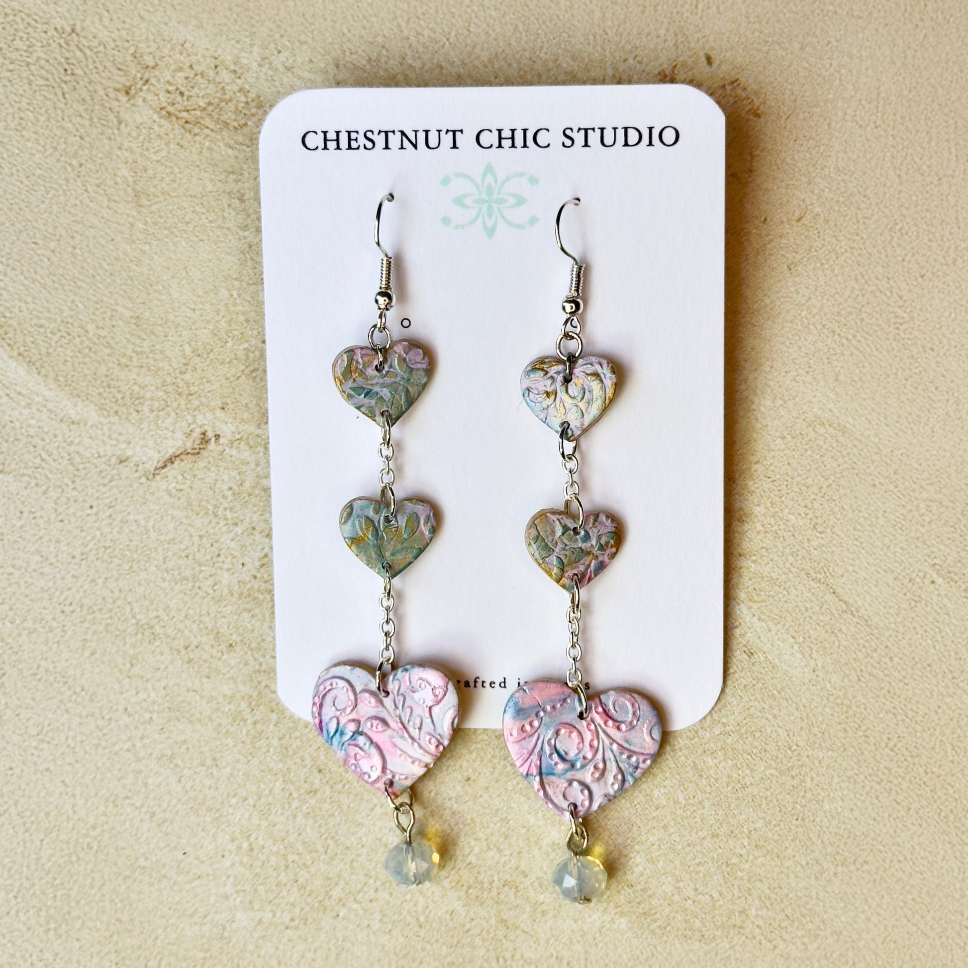 Rylee Cotton Candy Pastel Heart Drop Earrings in Silver