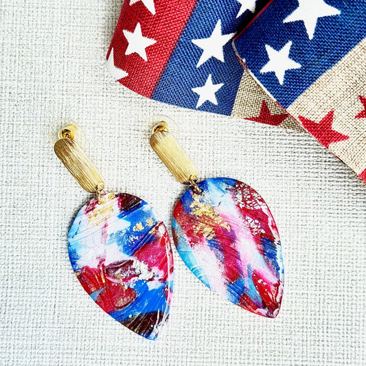 Summer Earrings, Red White and Blue Earrings, July 4th earrings, Memorial Day Earrings, USA, USA earrings, Chestnut Chic Studio, Polymer Clay Earrings, Resin Earrings, Small Business, Texas Designer Earrings, Texas Earrings