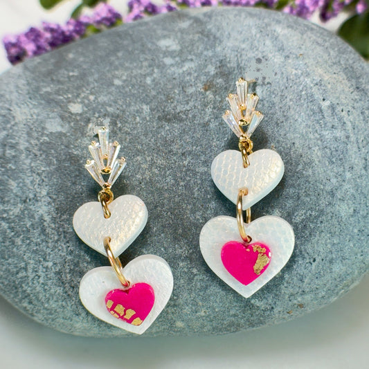 Renee Heart Drop Earrings in Gold Polymer Clay Earrings