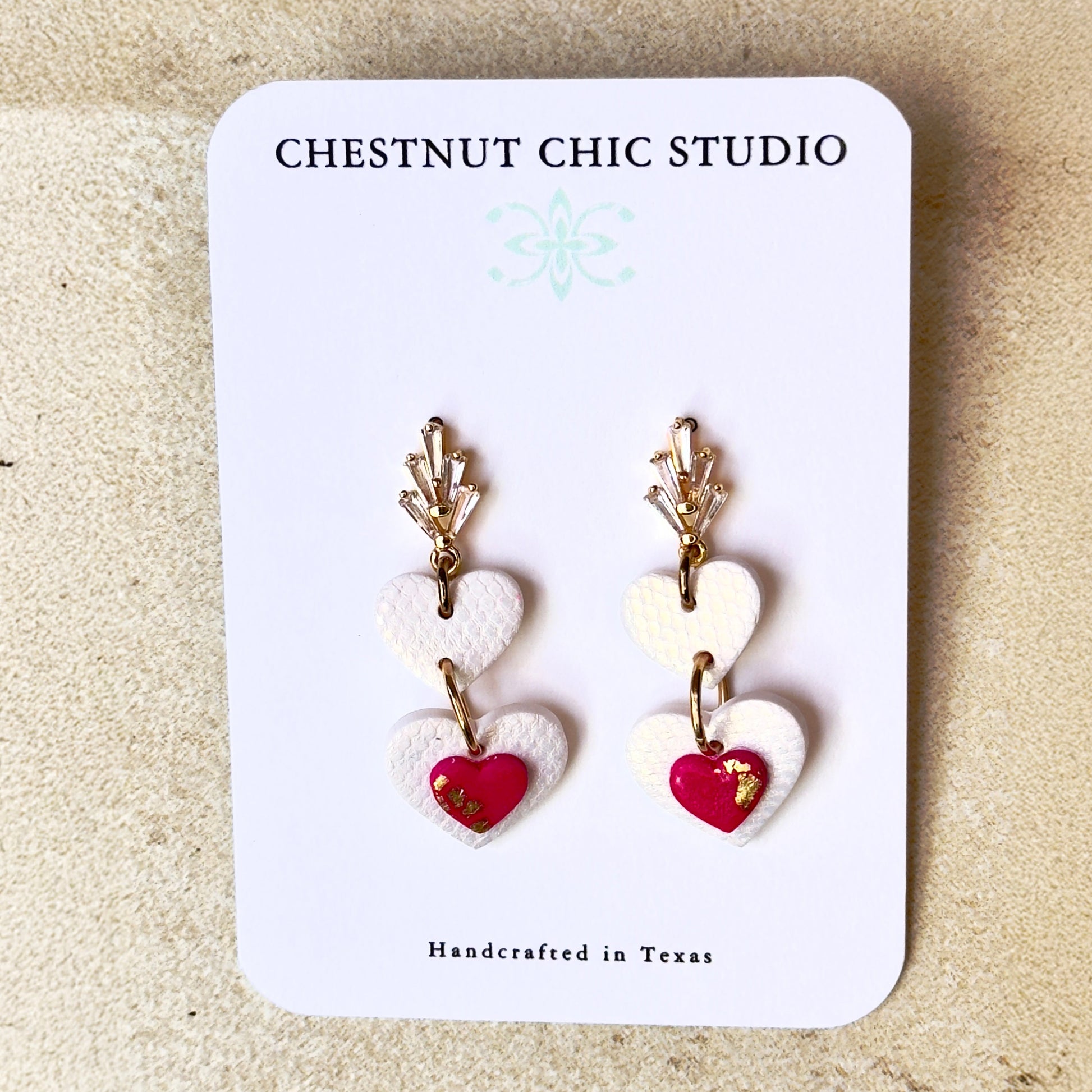 Polymer Clay Earrings, Polymer Clay Heart Earrings, Heart Earrings with Crystals.