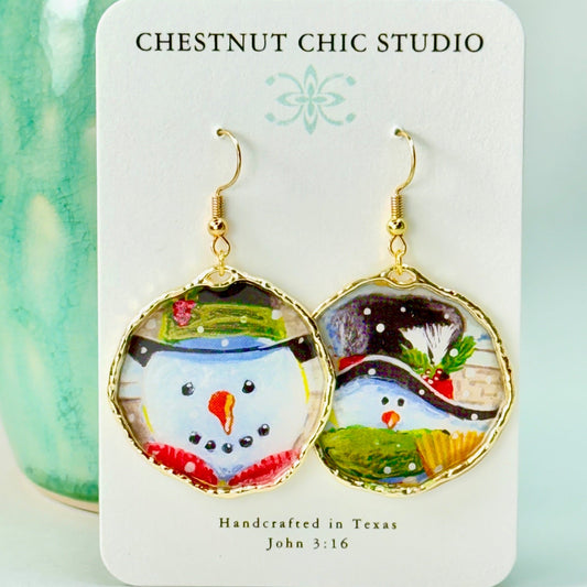 Snowman Top Hat Earrings in Gold Chestnut Chic Studio
