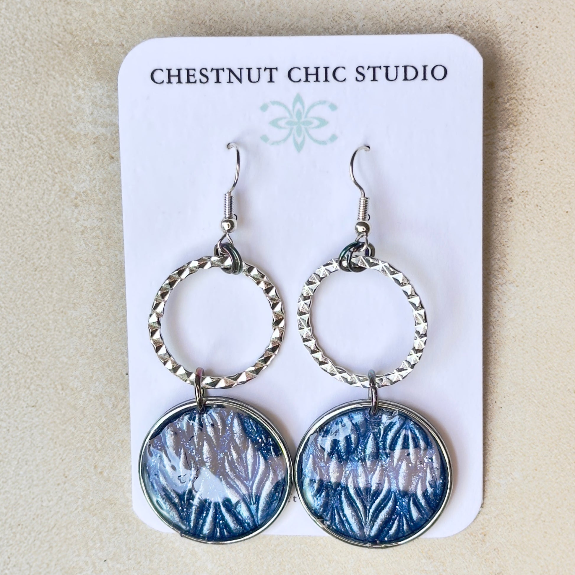 Polymer Clay Earrings, Blue Sparkle Earrings, Silver Sparkle Earrings, Modern Earrings