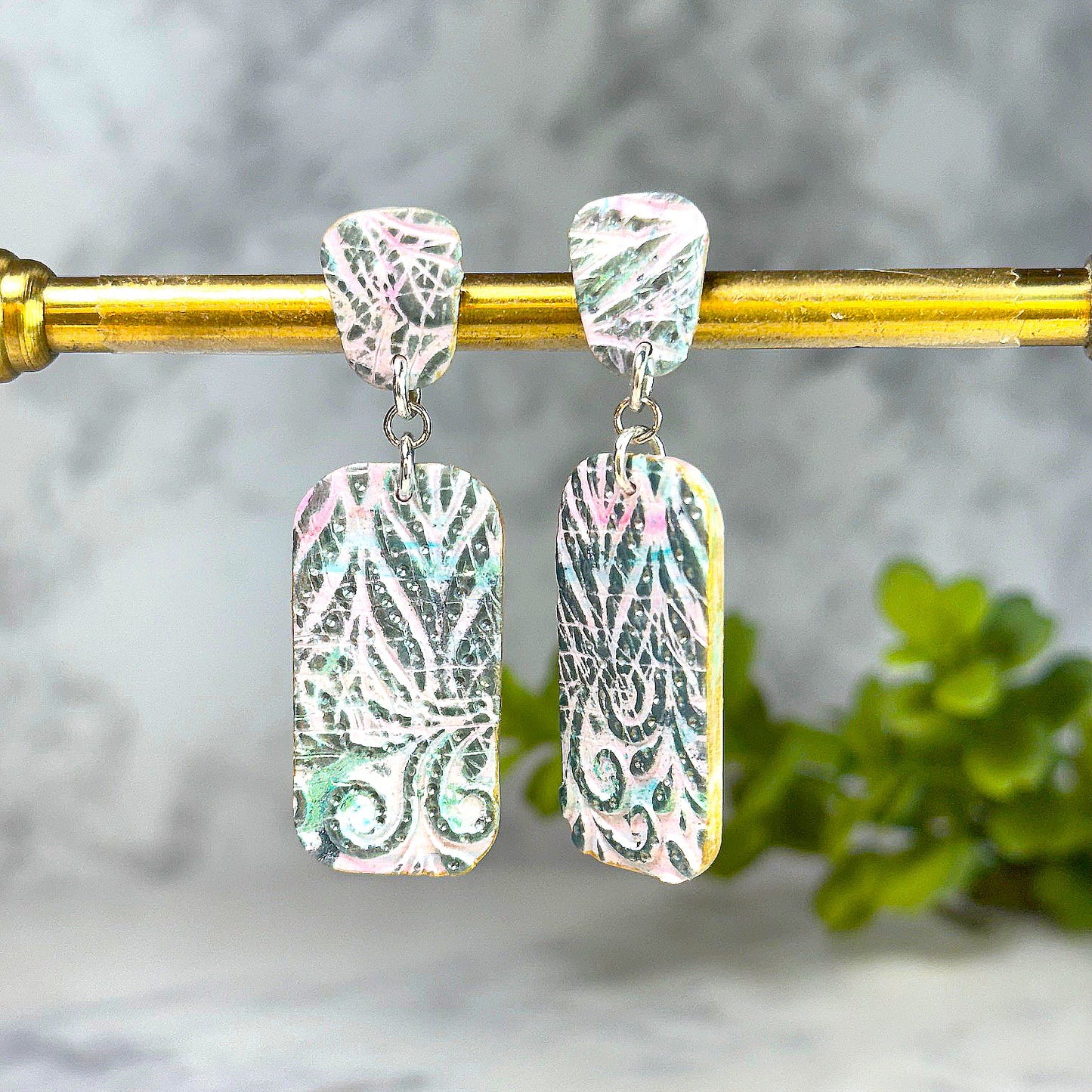 Tayla Cotton Candy Pastel Drop Earrings in Silver Pastel Botanical Earrings