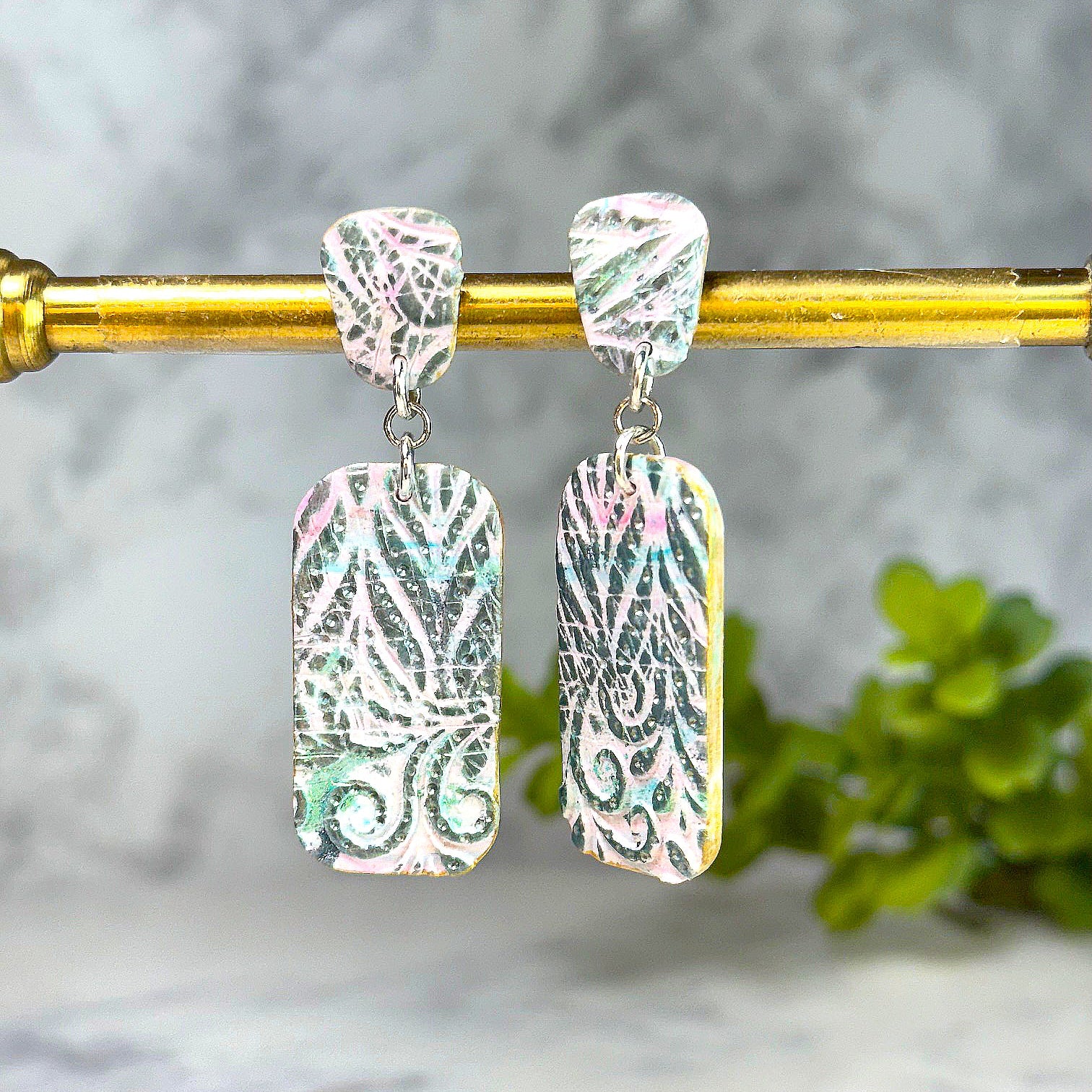 Tayla Cotton Candy Pastel Drop Earrings in Silver Pastel Botanical Earrings