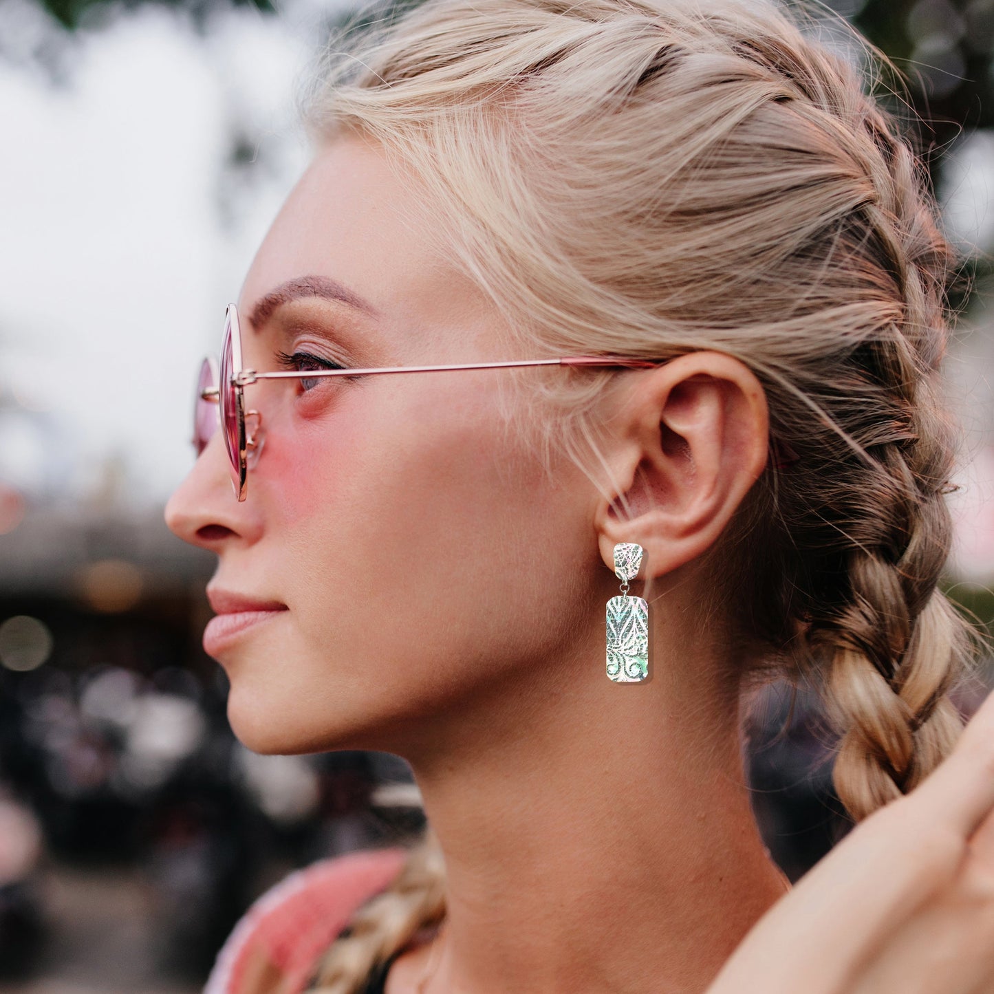 Tayla Cotton Candy Pastel Drop Earrings in Silver Botanical Polymer Clay Earrings
