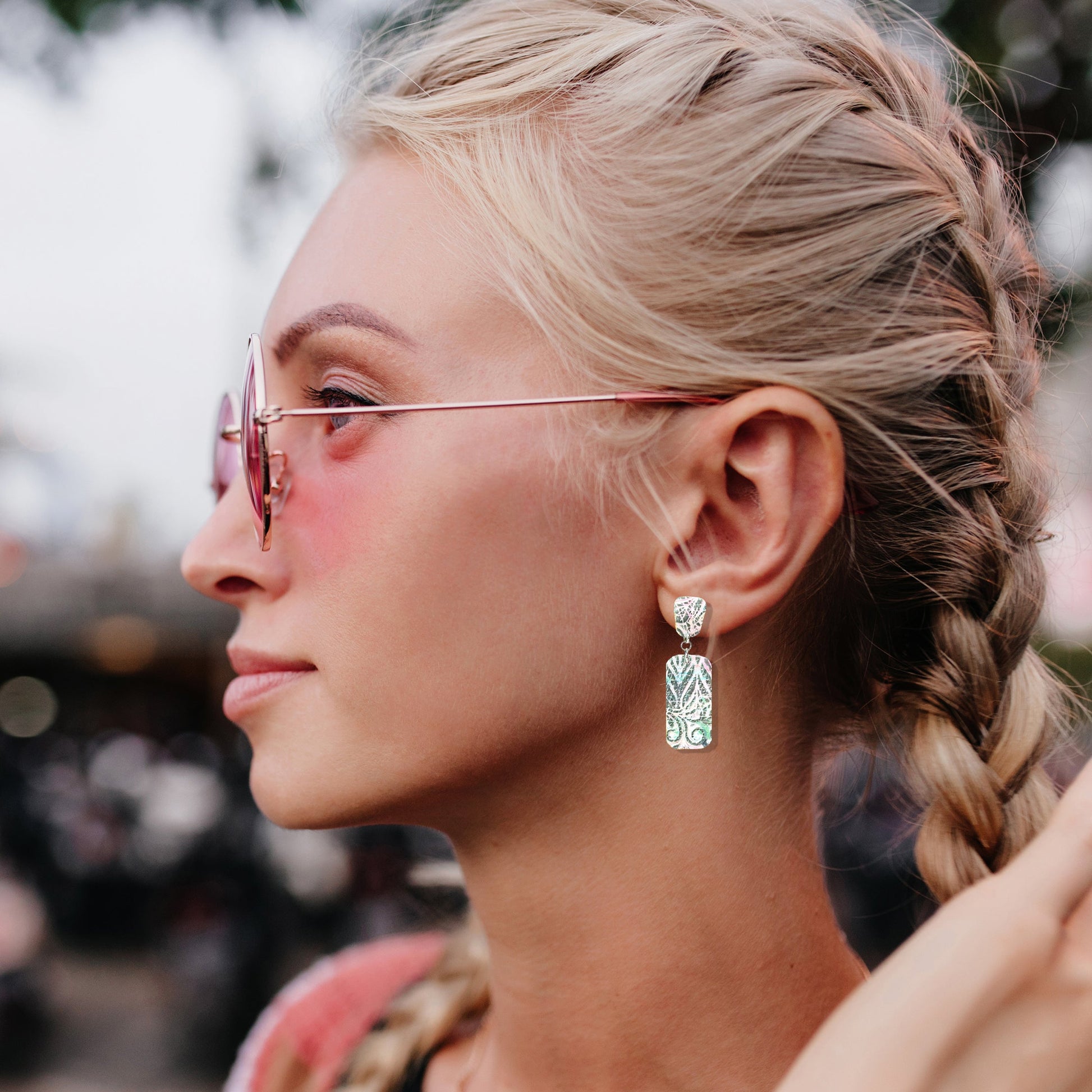 Tayla Cotton Candy Pastel Drop Earrings in Silver Botanical Polymer Clay Earrings