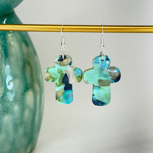 Texas Turquoise Christian Cross Earrings