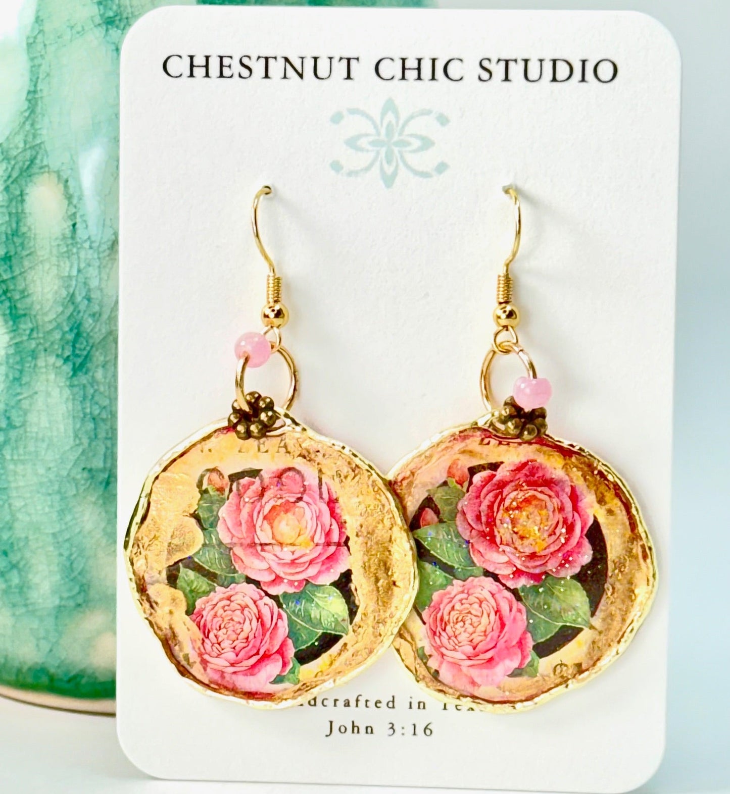 Winter Rose Earrings in Gold Chestnut Chic Studio