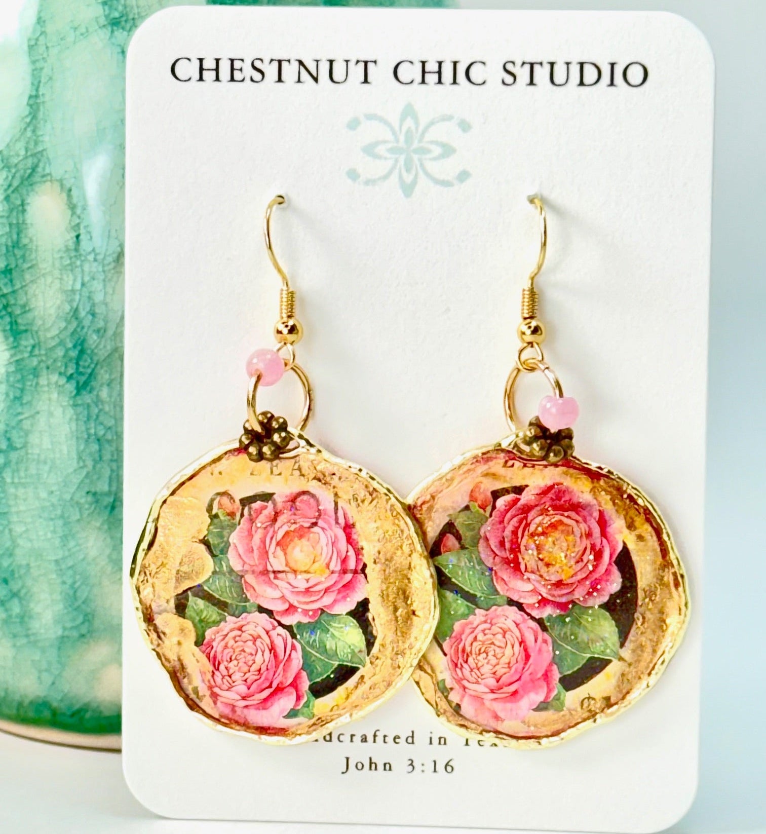 Winter Rose Earrings in Gold Chestnut Chic Studio
