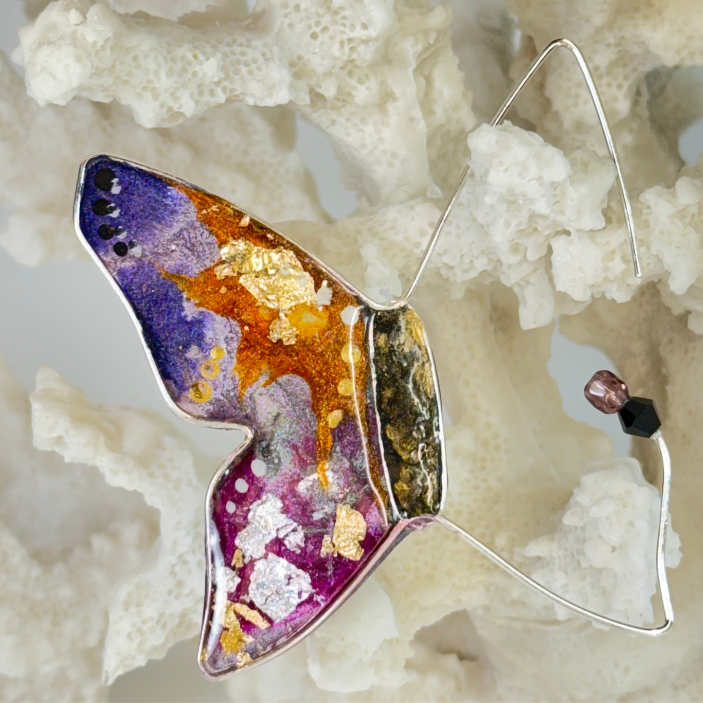 Hand Painted Art Deco Silver Butterfly Earrings Chestnut Chic Studio 